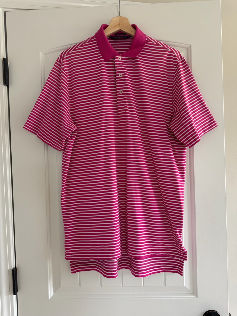 Ralph Lauren Polo Golf Hot Pink and White Striped Performance Polo Size Medium